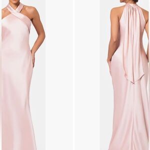 Satin Halter Evening Gown in Blush Pink